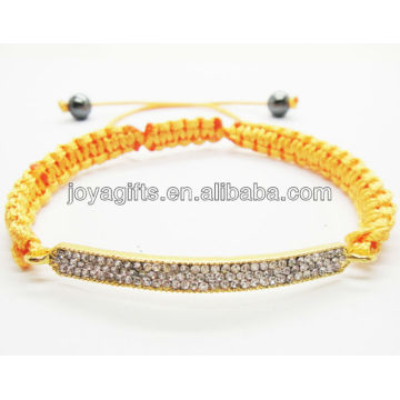 95B0225-1/ Wholesale diamante alloy shamballa woven bracelet/hand woven bracelets/yellow cord